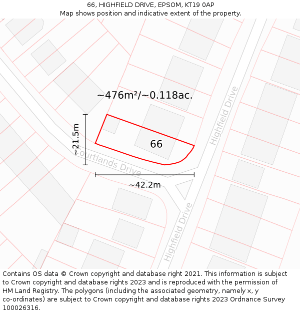 66, HIGHFIELD DRIVE, EPSOM, KT19 0AP: Plot and title map