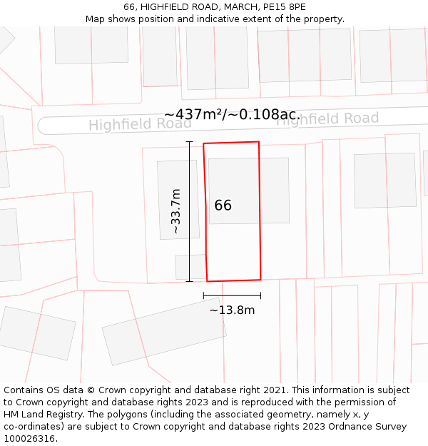 66, HIGHFIELD ROAD, MARCH, PE15 8PE: Plot and title map