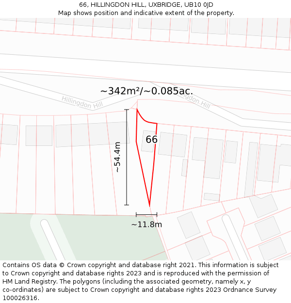 66, HILLINGDON HILL, UXBRIDGE, UB10 0JD: Plot and title map