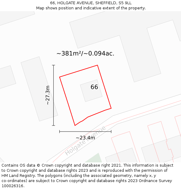 66, HOLGATE AVENUE, SHEFFIELD, S5 9LL: Plot and title map