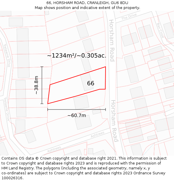 66, HORSHAM ROAD, CRANLEIGH, GU6 8DU: Plot and title map