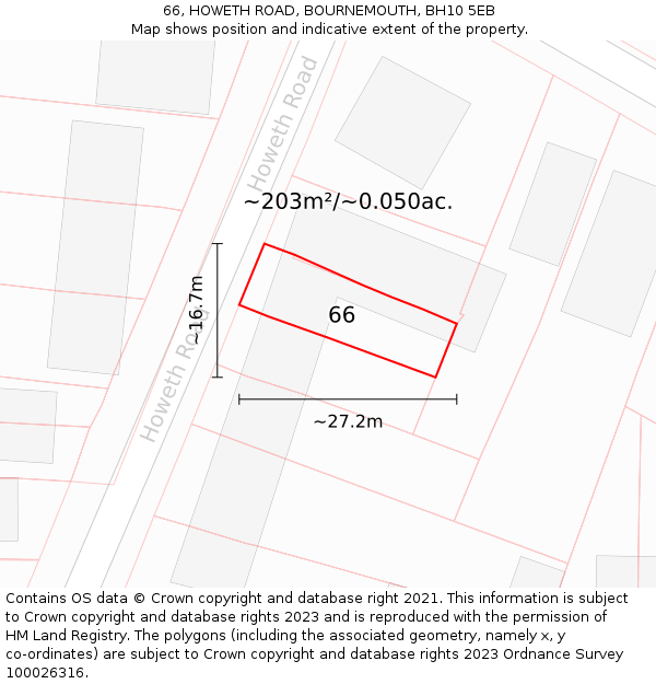 66, HOWETH ROAD, BOURNEMOUTH, BH10 5EB: Plot and title map