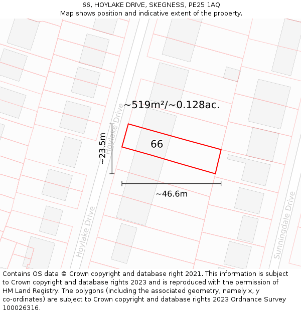 66, HOYLAKE DRIVE, SKEGNESS, PE25 1AQ: Plot and title map