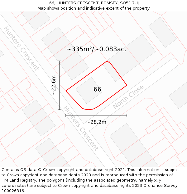 66, HUNTERS CRESCENT, ROMSEY, SO51 7UJ: Plot and title map