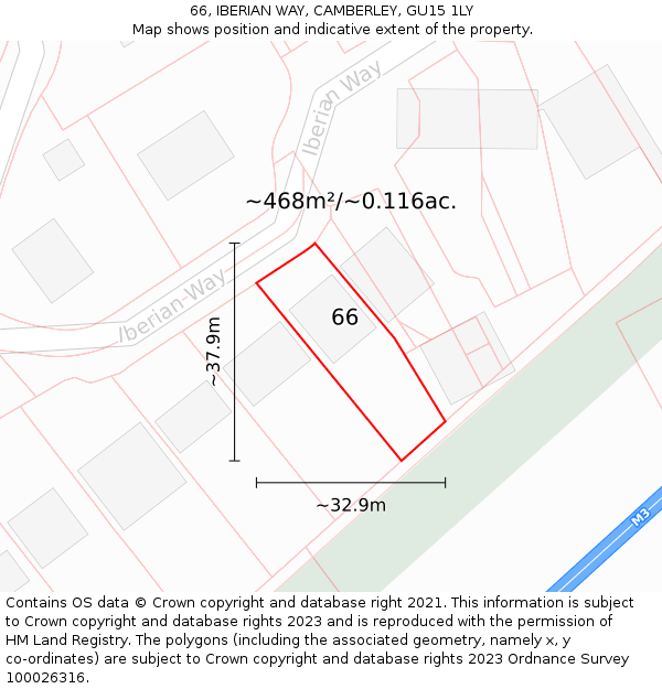 66, IBERIAN WAY, CAMBERLEY, GU15 1LY: Plot and title map