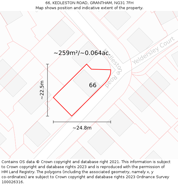 66, KEDLESTON ROAD, GRANTHAM, NG31 7FH: Plot and title map