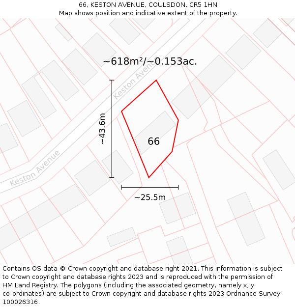 66, KESTON AVENUE, COULSDON, CR5 1HN: Plot and title map