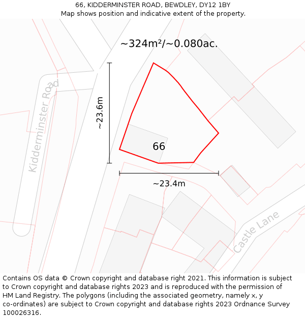 66, KIDDERMINSTER ROAD, BEWDLEY, DY12 1BY: Plot and title map