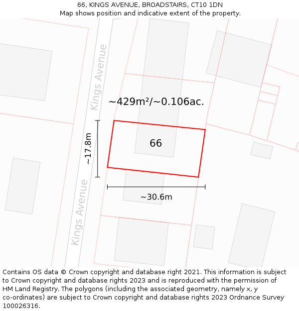 66, KINGS AVENUE, BROADSTAIRS, CT10 1DN: Plot and title map