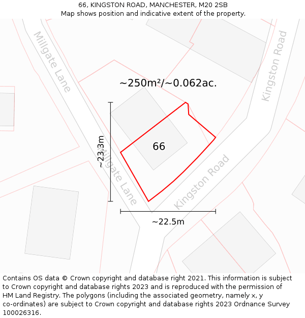 66, KINGSTON ROAD, MANCHESTER, M20 2SB: Plot and title map