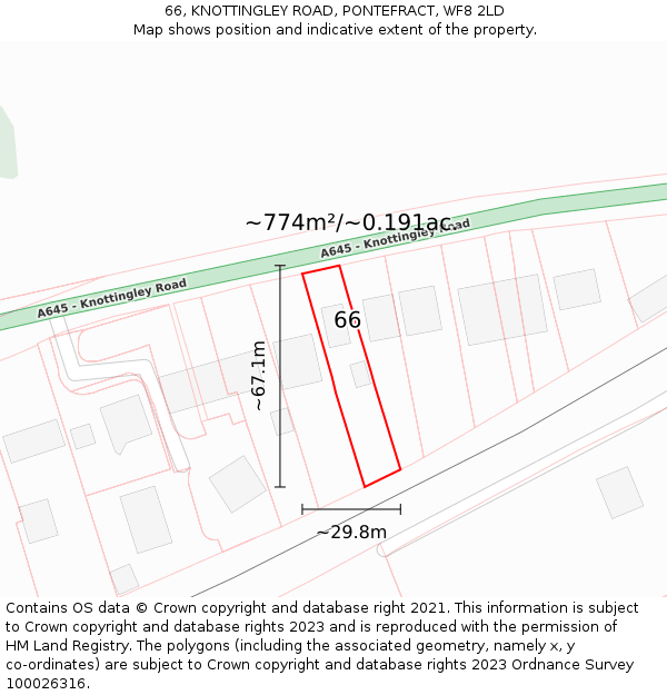 66, KNOTTINGLEY ROAD, PONTEFRACT, WF8 2LD: Plot and title map