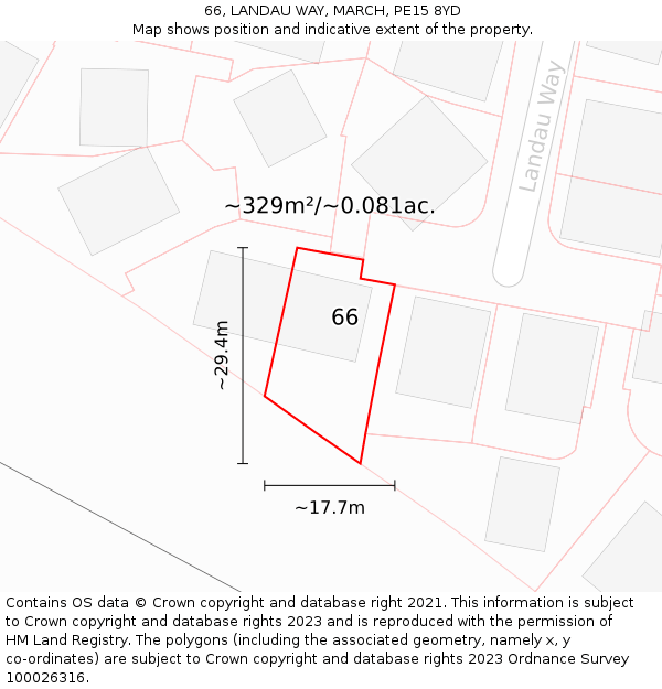 66, LANDAU WAY, MARCH, PE15 8YD: Plot and title map