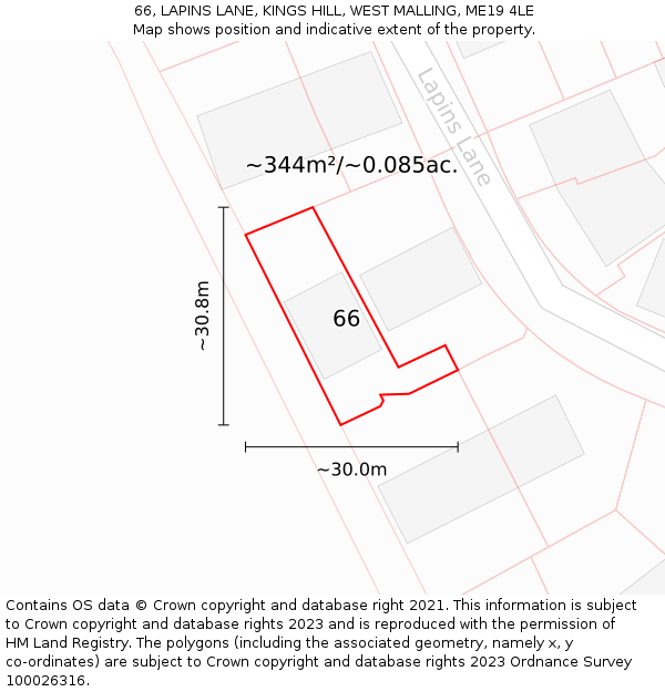 66, LAPINS LANE, KINGS HILL, WEST MALLING, ME19 4LE: Plot and title map