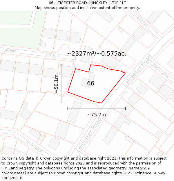 66, LEICESTER ROAD, HINCKLEY, LE10 1LT: Plot and title map