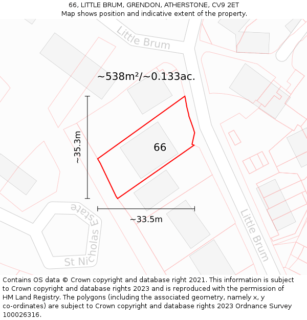 66, LITTLE BRUM, GRENDON, ATHERSTONE, CV9 2ET: Plot and title map