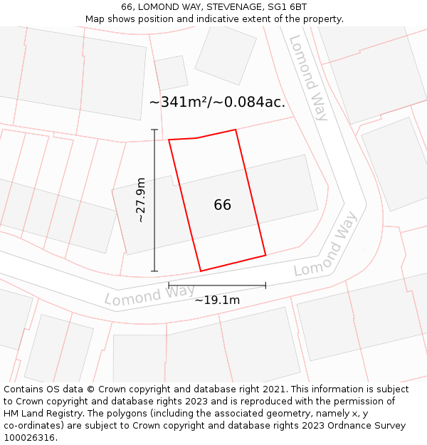 66, LOMOND WAY, STEVENAGE, SG1 6BT: Plot and title map