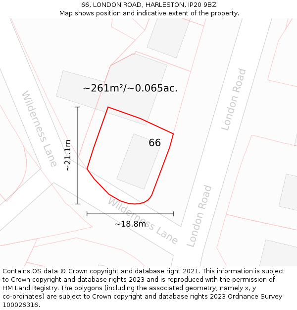 66, LONDON ROAD, HARLESTON, IP20 9BZ: Plot and title map