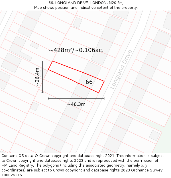 66, LONGLAND DRIVE, LONDON, N20 8HJ: Plot and title map