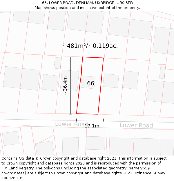 66, LOWER ROAD, DENHAM, UXBRIDGE, UB9 5EB: Plot and title map