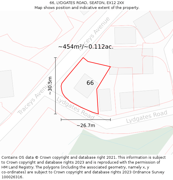 66, LYDGATES ROAD, SEATON, EX12 2XX: Plot and title map