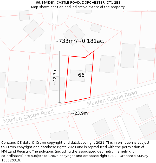 66, MAIDEN CASTLE ROAD, DORCHESTER, DT1 2ES: Plot and title map