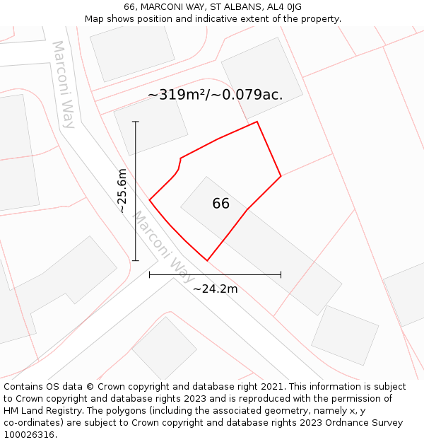 66, MARCONI WAY, ST ALBANS, AL4 0JG: Plot and title map