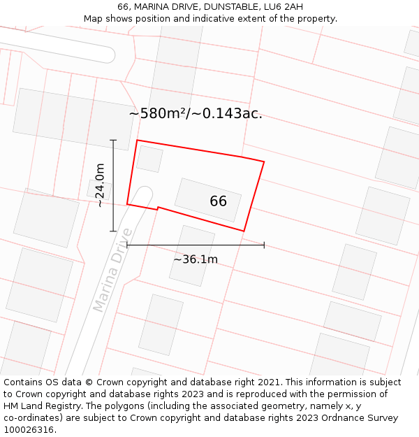 66, MARINA DRIVE, DUNSTABLE, LU6 2AH: Plot and title map