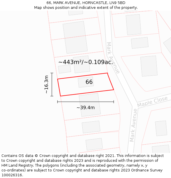 66, MARK AVENUE, HORNCASTLE, LN9 5BD: Plot and title map