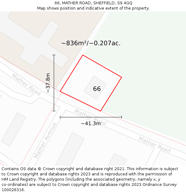 66, MATHER ROAD, SHEFFIELD, S9 4GQ: Plot and title map