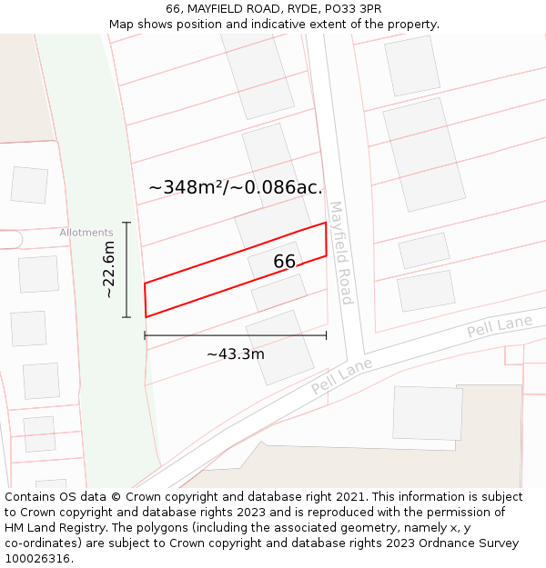66, MAYFIELD ROAD, RYDE, PO33 3PR: Plot and title map