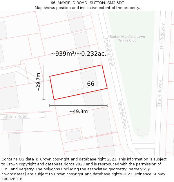 66, MAYFIELD ROAD, SUTTON, SM2 5DT: Plot and title map