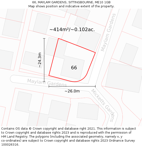 66, MAYLAM GARDENS, SITTINGBOURNE, ME10 1GB: Plot and title map