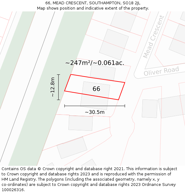 66, MEAD CRESCENT, SOUTHAMPTON, SO18 2JL: Plot and title map