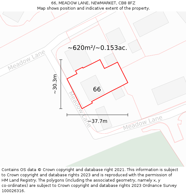 66, MEADOW LANE, NEWMARKET, CB8 8FZ: Plot and title map