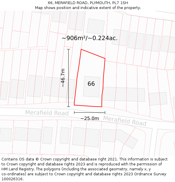 66, MERAFIELD ROAD, PLYMOUTH, PL7 1SH: Plot and title map