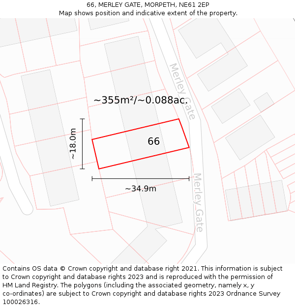 66, MERLEY GATE, MORPETH, NE61 2EP: Plot and title map