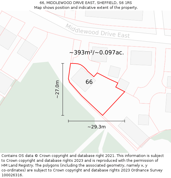 66, MIDDLEWOOD DRIVE EAST, SHEFFIELD, S6 1RS: Plot and title map