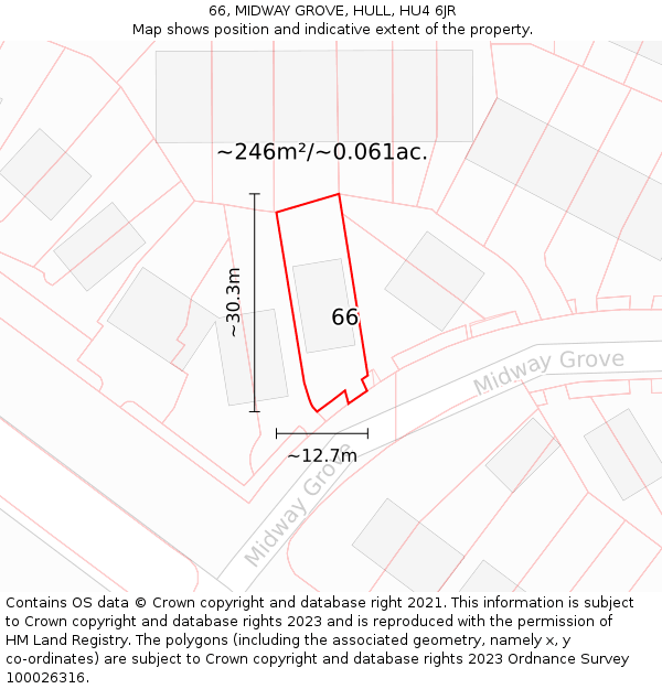 66, MIDWAY GROVE, HULL, HU4 6JR: Plot and title map