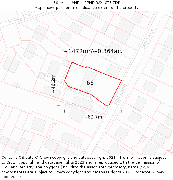 66, MILL LANE, HERNE BAY, CT6 7DP: Plot and title map