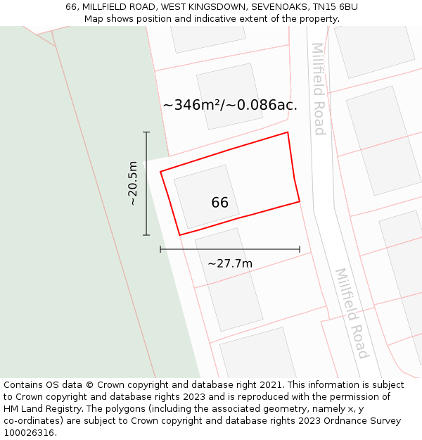 66, MILLFIELD ROAD, WEST KINGSDOWN, SEVENOAKS, TN15 6BU: Plot and title map