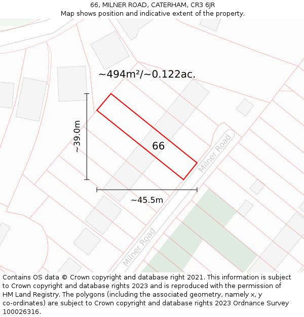 66, MILNER ROAD, CATERHAM, CR3 6JR: Plot and title map