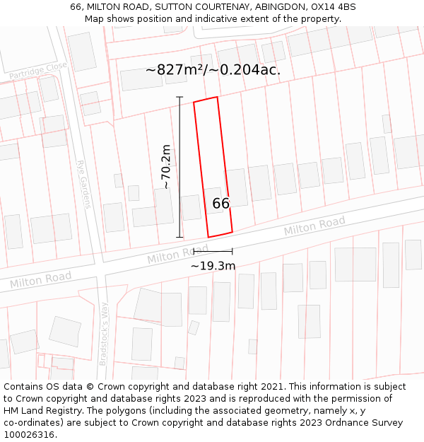 66, MILTON ROAD, SUTTON COURTENAY, ABINGDON, OX14 4BS: Plot and title map