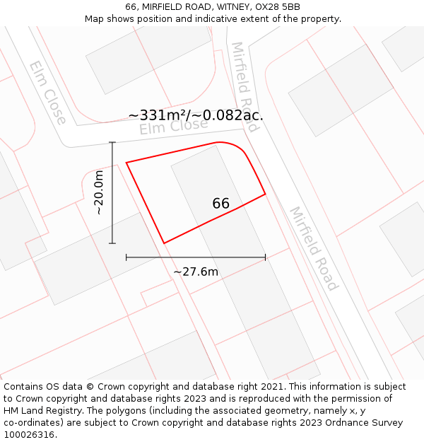 66, MIRFIELD ROAD, WITNEY, OX28 5BB: Plot and title map