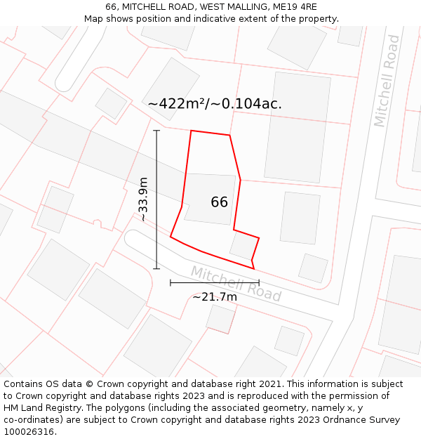 66, MITCHELL ROAD, WEST MALLING, ME19 4RE: Plot and title map