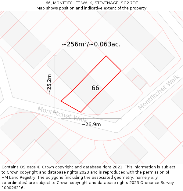 66, MONTFITCHET WALK, STEVENAGE, SG2 7DT: Plot and title map