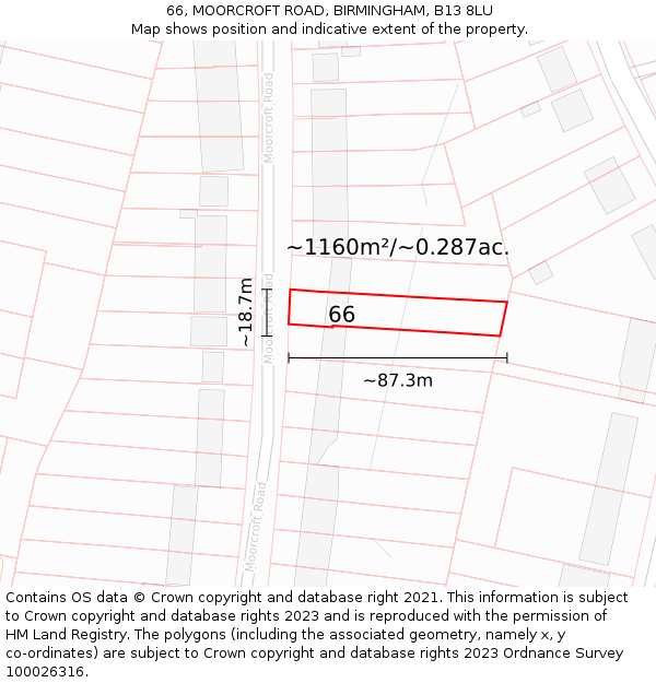 66, MOORCROFT ROAD, BIRMINGHAM, B13 8LU: Plot and title map