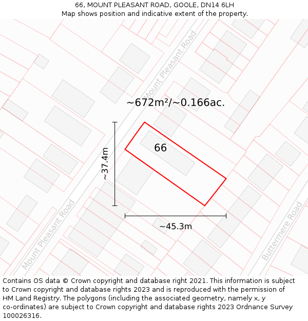 66, MOUNT PLEASANT ROAD, GOOLE, DN14 6LH: Plot and title map