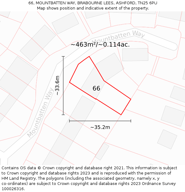 66, MOUNTBATTEN WAY, BRABOURNE LEES, ASHFORD, TN25 6PU: Plot and title map