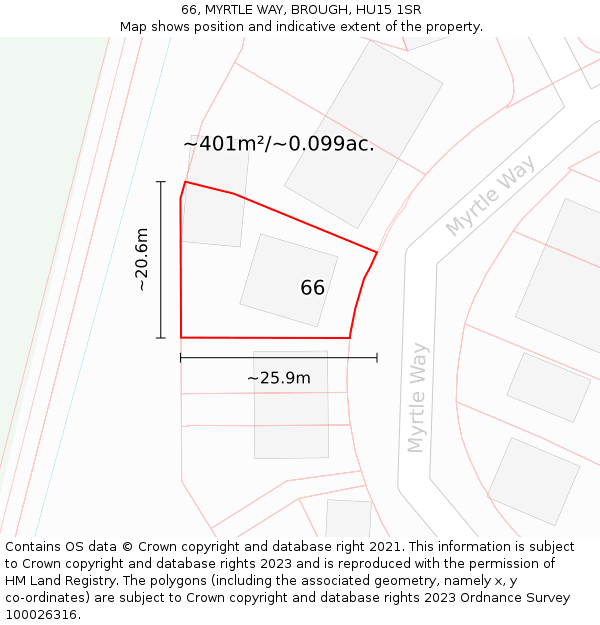 66, MYRTLE WAY, BROUGH, HU15 1SR: Plot and title map