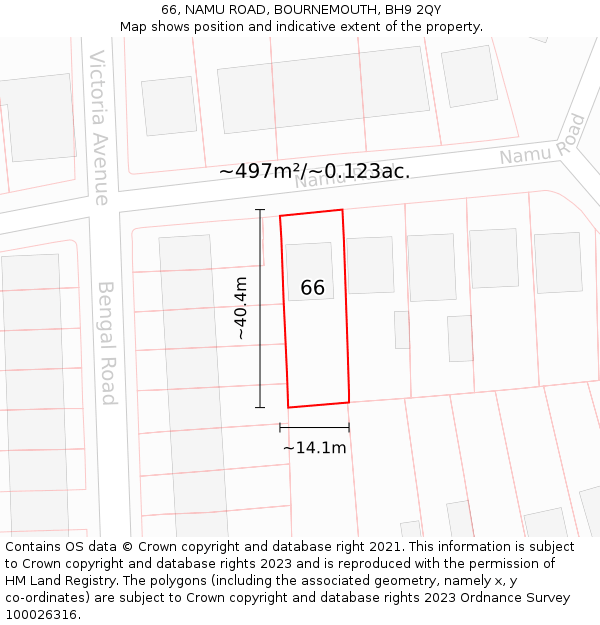66, NAMU ROAD, BOURNEMOUTH, BH9 2QY: Plot and title map